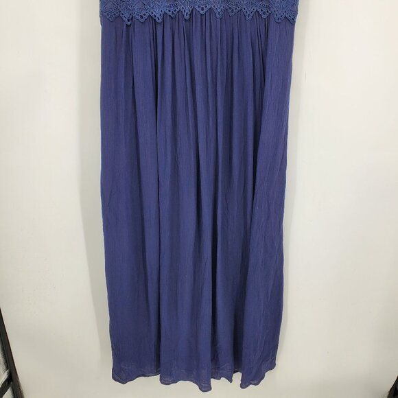 NWT Nina Leonard Crochet Trim Navy Blue Boho Coastal Long Maxi Dress Size XL - Picture 9 of 9